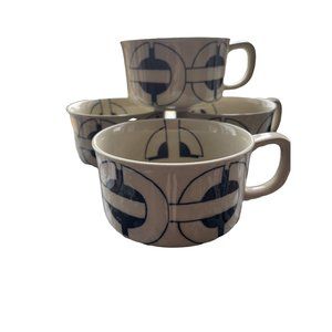 Otagiri Japan Vintage Stoneware MCM Geometric Blue White Soup Mug